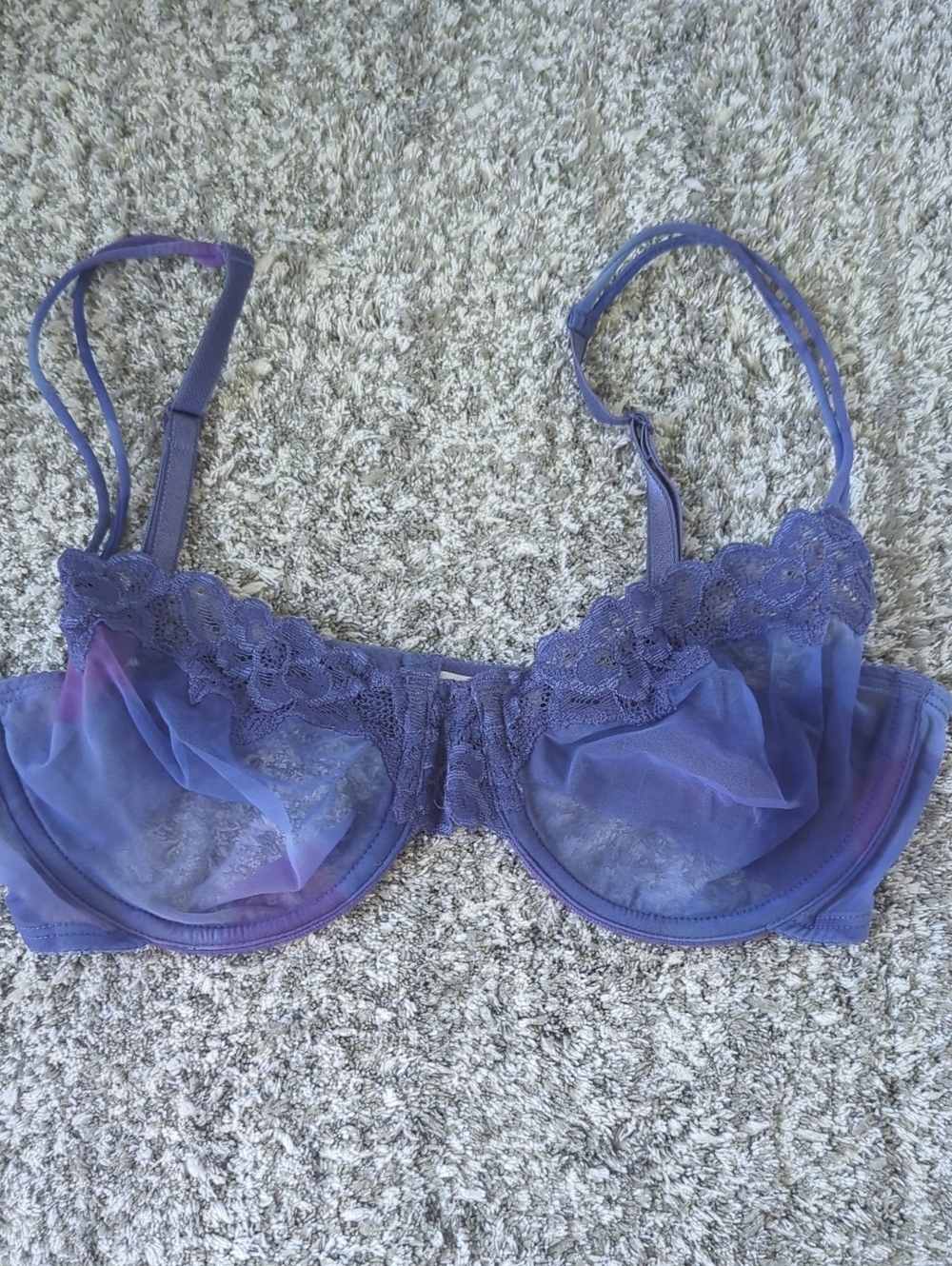 Purple Lace Sheer Mesh Underwire Bra - Women Intimates 34D